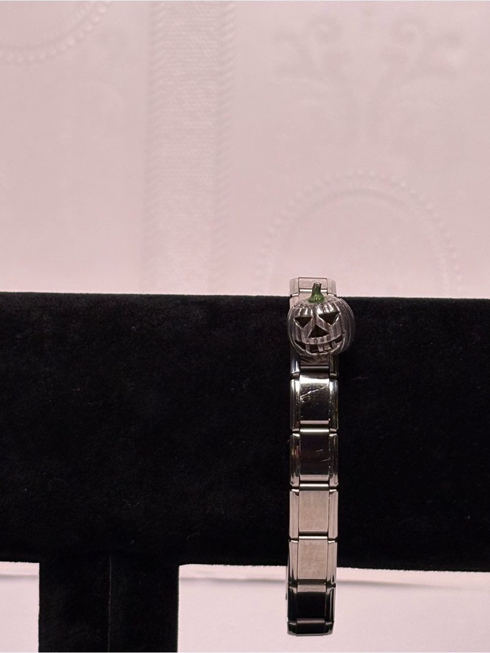 Anne Klein Custom Silver Tone Bracelet with Jack-o'-Lantern Charm